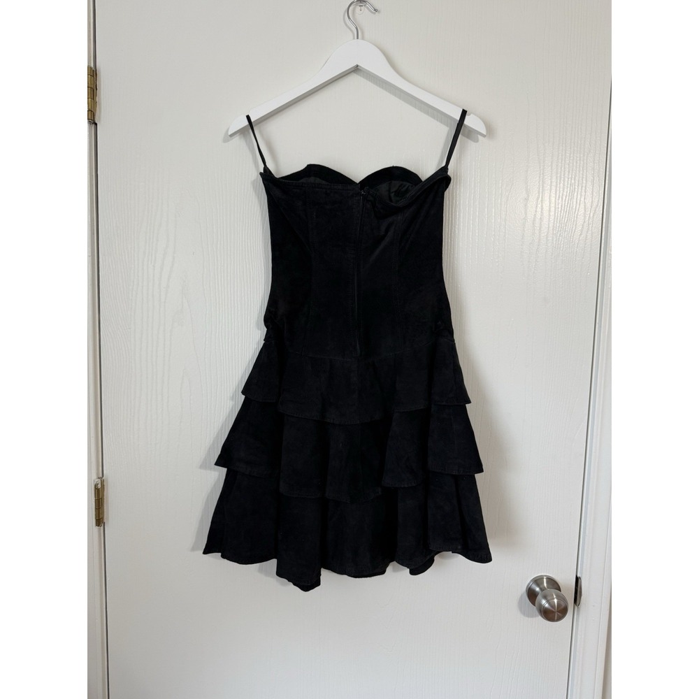 Berman Suede Leather Strapless Western Cowgirl Black Mini Dress 6 Vintage Goth - Picture 5 of 7